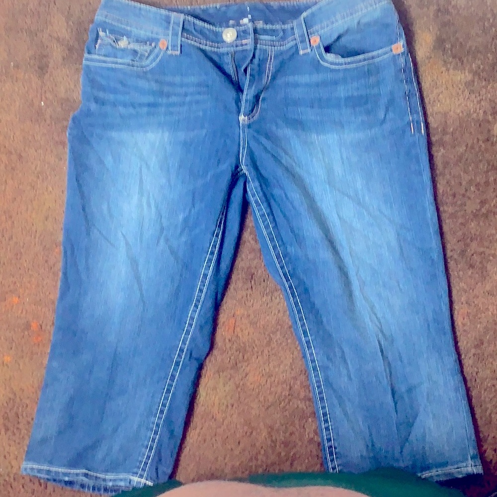 Long  blue shortall jeans